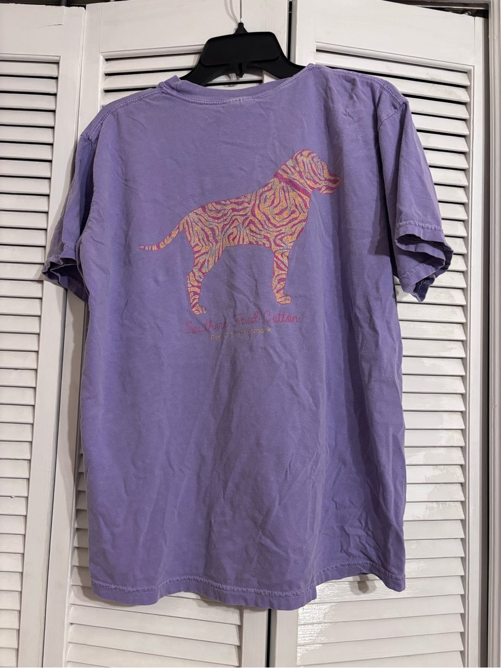Comfort Colors Lavender Short Sleeve Tee with Pink & Yellow Zebra Dog Graphic